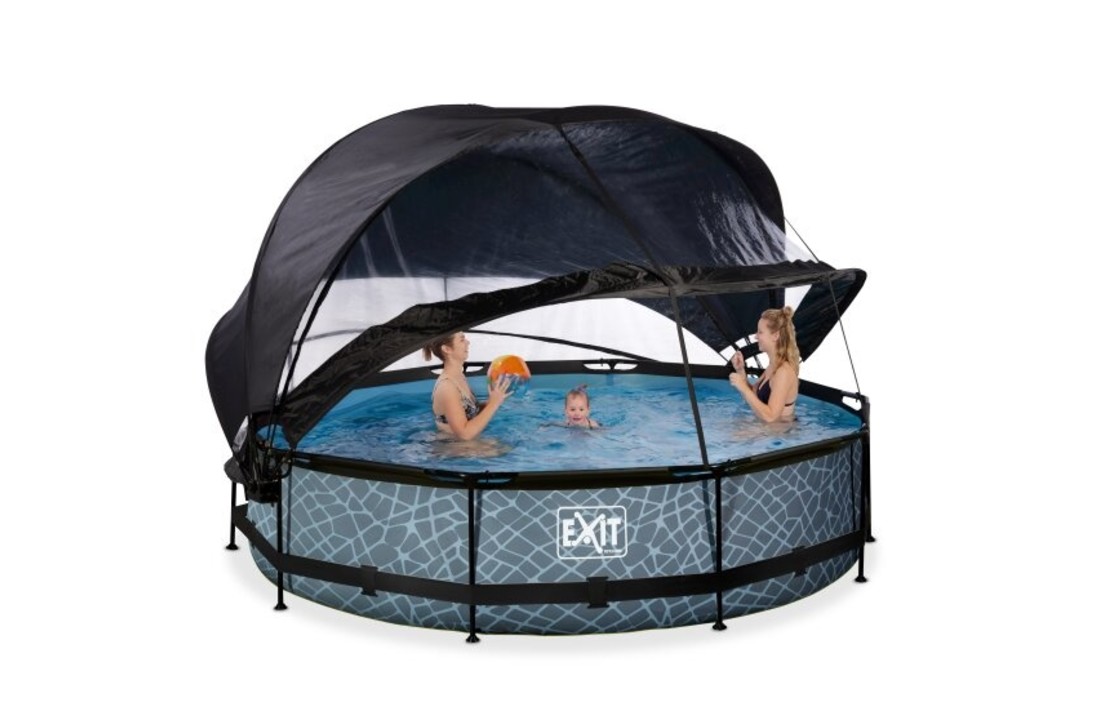 EXIT Toys zwembad Stone ø360x76cm met overkapping, schaduwdoek en filterpomp