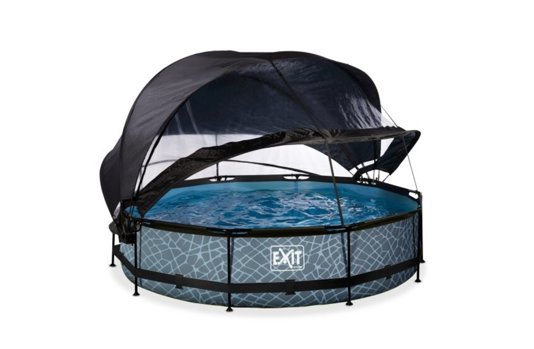 EXIT Toys zwembad Stone ø360x76cm met overkapping, schaduwdoek en filterpomp