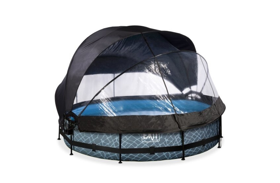 EXIT Toys zwembad Stone ø360x76cm met overkapping, schaduwdoek en filterpomp