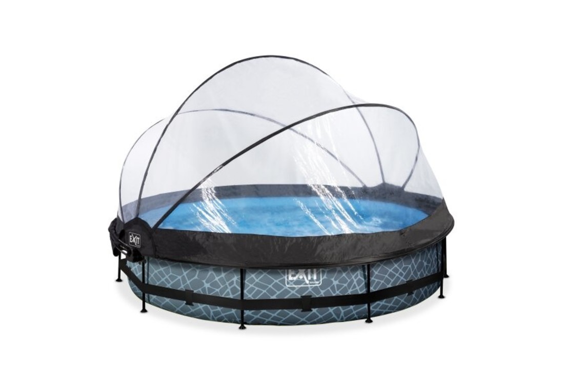 EXIT Toys zwembad Stone ø360x76cm met overkapping, schaduwdoek en filterpomp