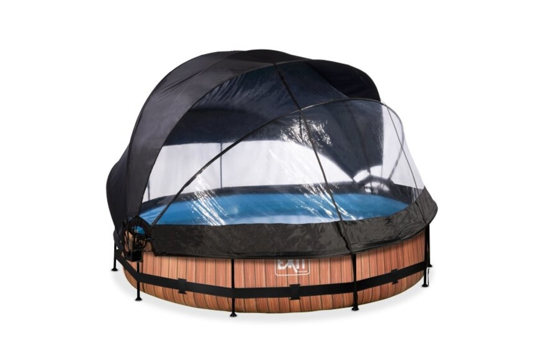 EXIT Toys zwembad Wood ø360x76cm met overkapping, schaduwdoek en filterpomp