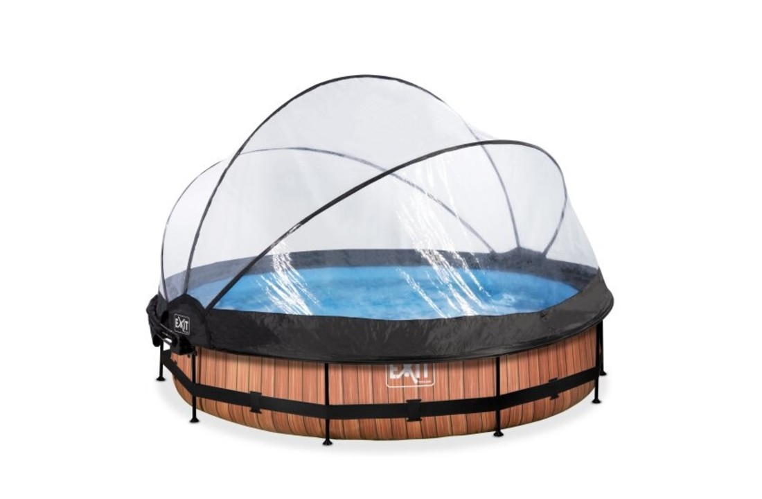 EXIT Toys zwembad Wood ø360x76cm met overkapping, schaduwdoek en filterpomp