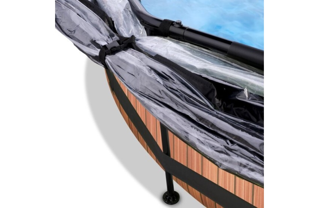 EXIT Toys zwembad Wood ø360x76cm met overkapping, schaduwdoek en filterpomp