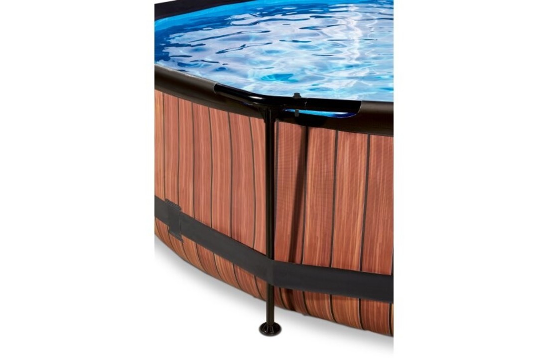 EXIT Toys zwembad Wood ø360x76cm met overkapping, schaduwdoek en filterpomp