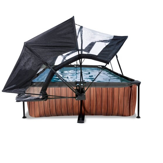 EXIT Toys zwembad Wood 300x200x65 met overkapping, schaduwdoek en filterpomp
