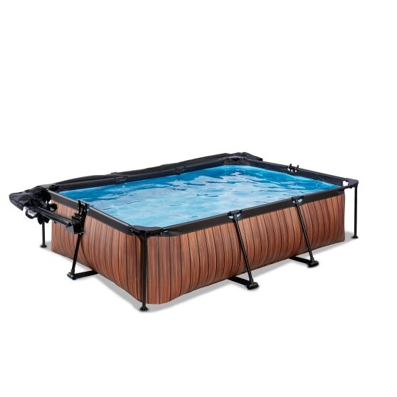 EXIT Toys zwembad Wood 300x200x65 met overkapping, schaduwdoek en filterpomp