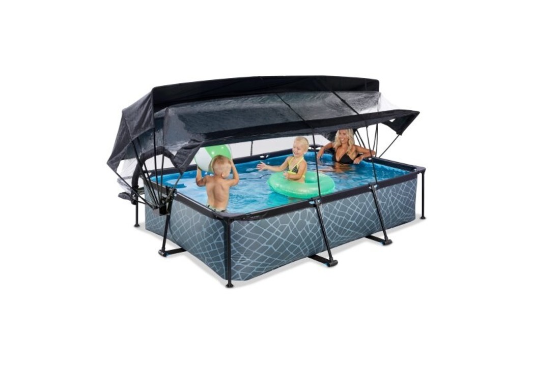 EXIT Toys zwembad Stone 300x200x65 met overkapping, schaduwdoek en filterpomp