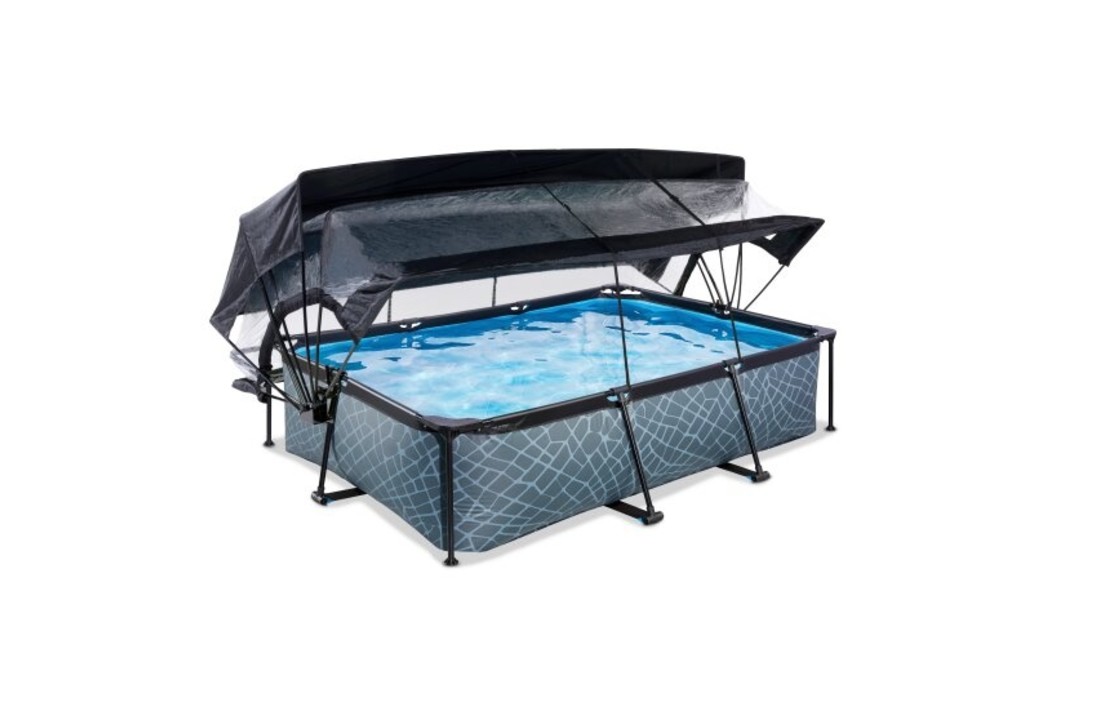 EXIT Toys zwembad Stone 300x200x65 met overkapping, schaduwdoek en filterpomp