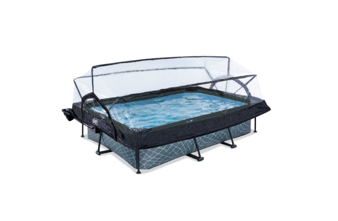 EXIT Toys zwembad Stone 300x200x65 met overkapping, schaduwdoek en filterpomp