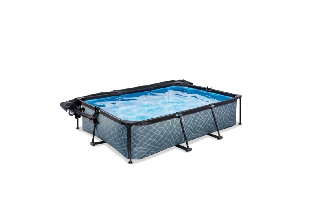 EXIT Toys zwembad Stone 300x200x65 met overkapping, schaduwdoek en filterpomp