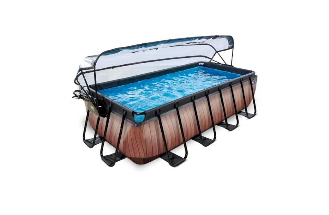 EXIT Toys zwembad Wood 400x200x100cm met warmtepomp, overkapping en zandfilterpomp