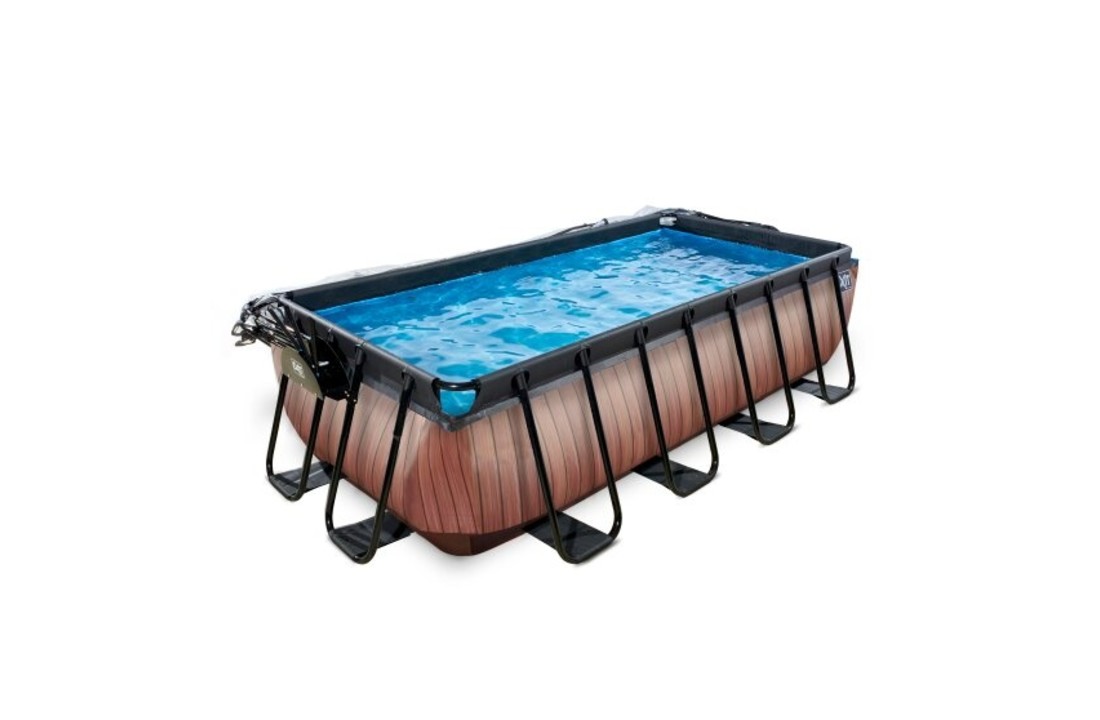 EXIT Toys zwembad Wood 400x200x100cm met warmtepomp, overkapping en zandfilterpomp