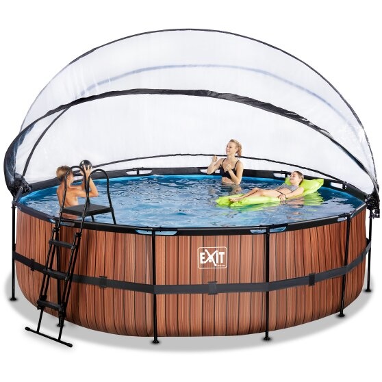EXIT Toys zwembad Wood ø488x122cm met overkapping en zandfilterpomp