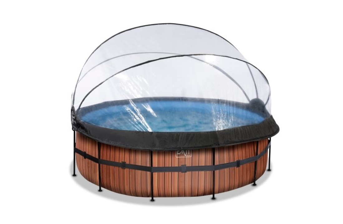 EXIT Toys zwembad Wood ø427x122cm met warmtepomp overkapping en zandfilterpomp