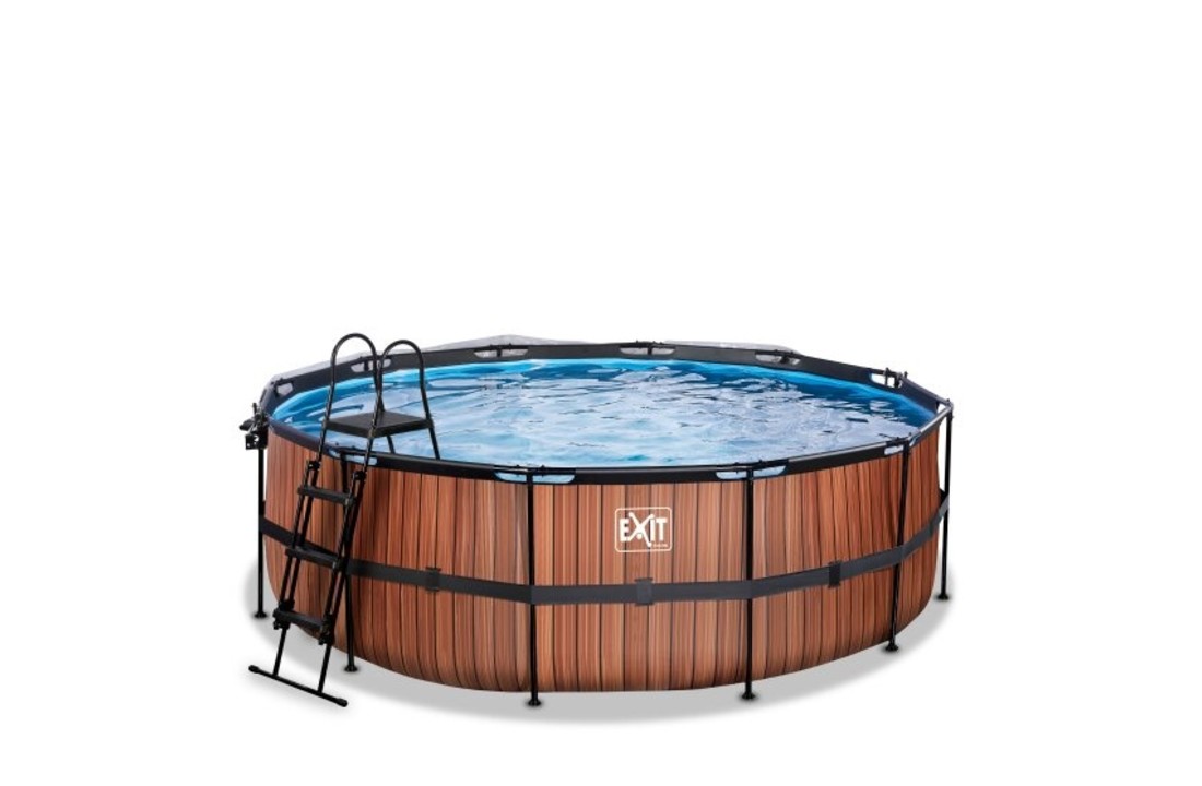 EXIT Toys zwembad Wood ø427x122cm met warmtepomp overkapping en zandfilterpomp