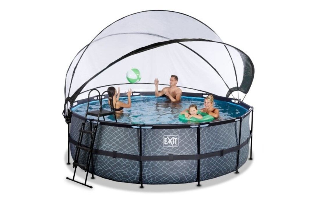 EXIT Toys zwembad Stone ø427x122cm met warmtepomp overkapping en zandfilterpomp