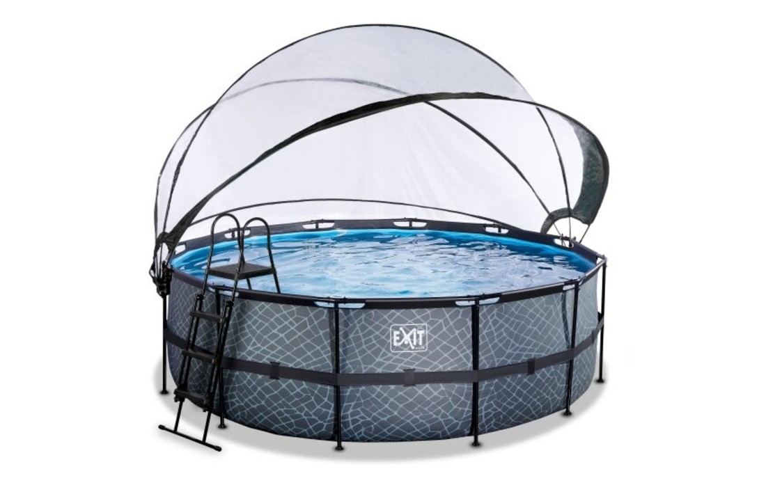 EXIT Toys zwembad Stone ø427x122cm met warmtepomp overkapping en zandfilterpomp
