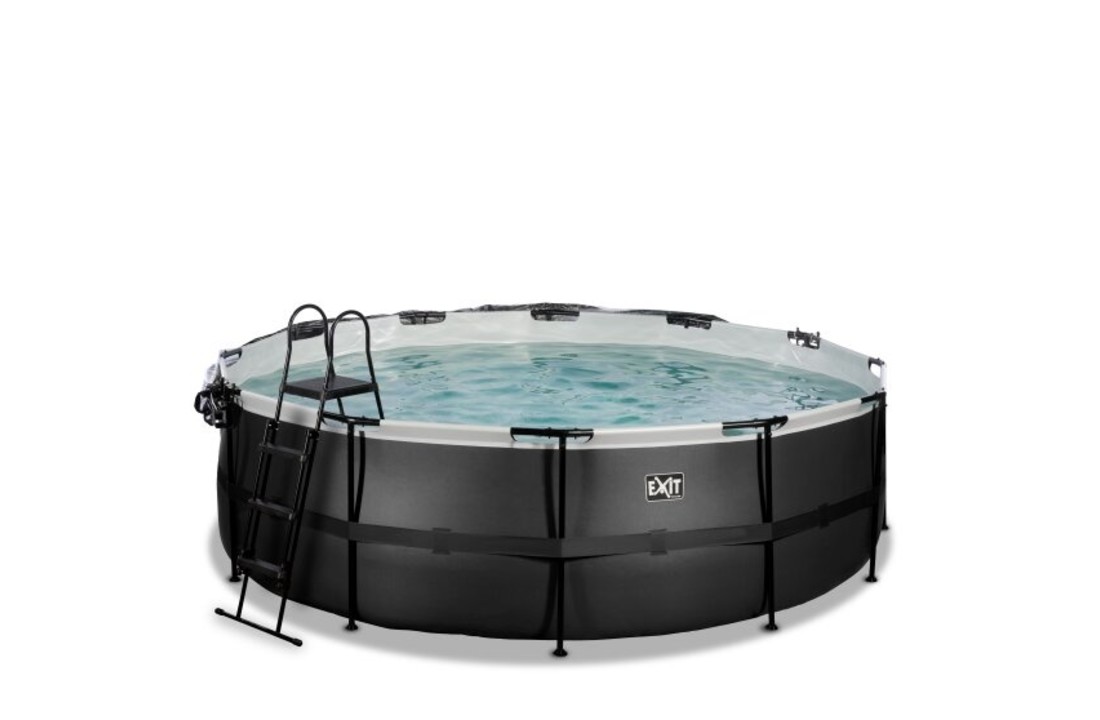 EXIT Toys zwembad Black Leather ø450x122cm met warmtepomp overkapping en zandfilterpomp