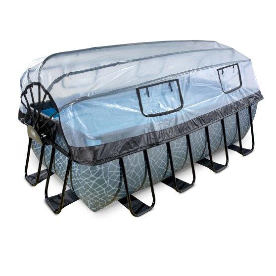 EXIT Toys zwembad Stone 400x200x122cm met warmtepomp overkapping en zandfilterpomp