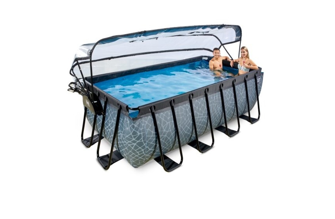 EXIT Toys zwembad Stone 400x200x122cm met warmtepomp overkapping en zandfilterpomp