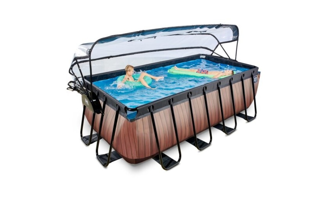 EXIT Toys zwembad Wood 400x200x122cm met warmtepomp overkapping en zandfilterpomp
