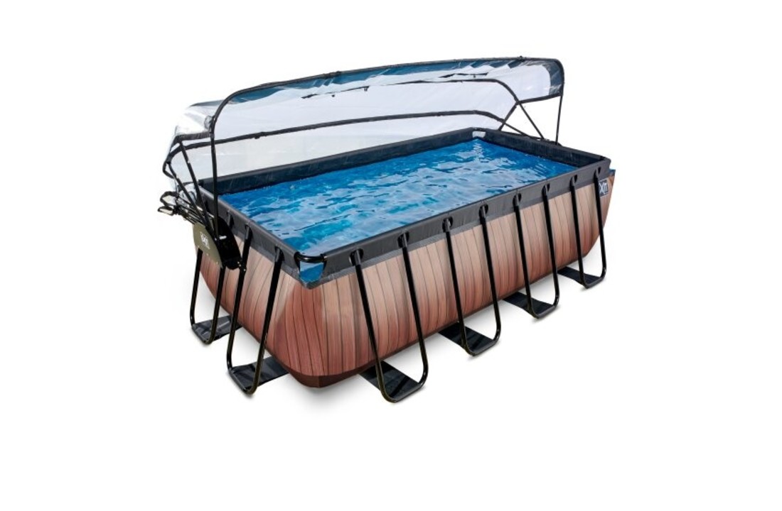 EXIT Toys zwembad Wood 400x200x122cm met warmtepomp overkapping en zandfilterpomp