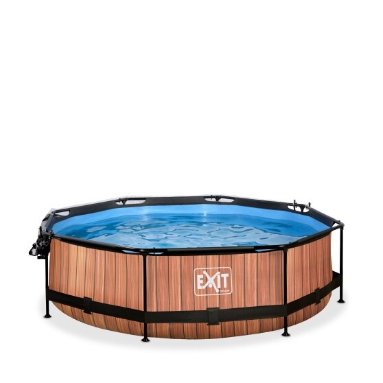 EXIT Toys zwembad Wood ø300x76cm met overkapping en filterpomp