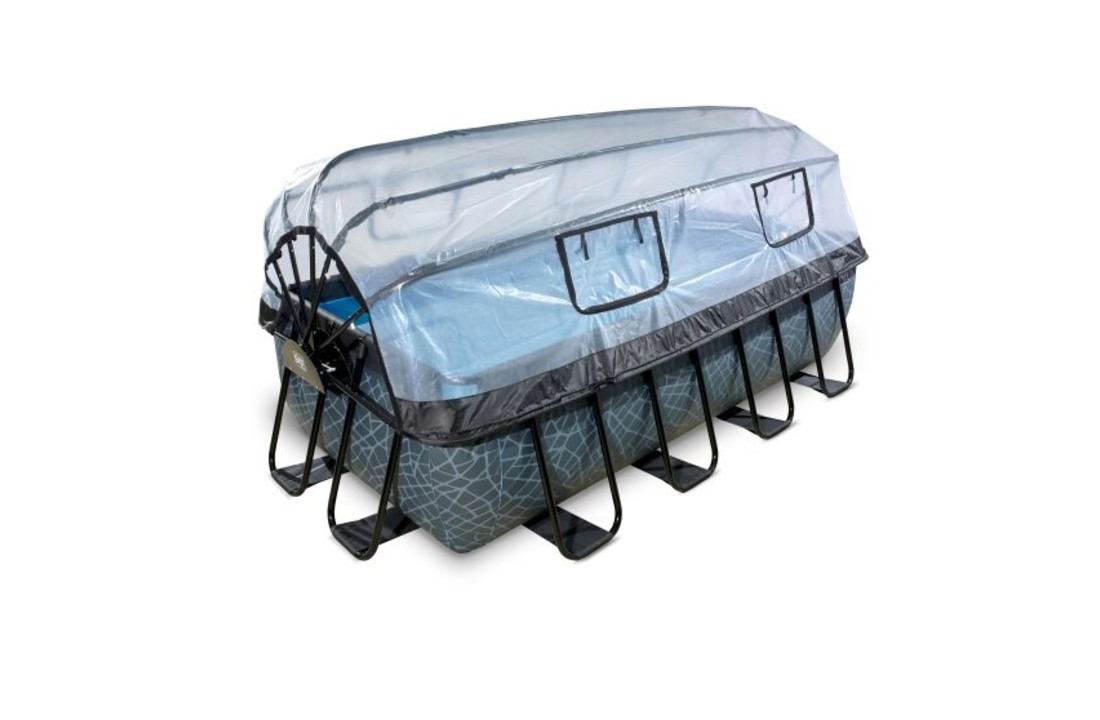 EXIT Toys zwembad Stone 400x200x100cm met overkapping en zandfilterpomp