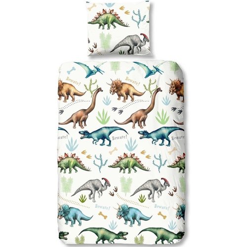 Good morning Dekbedovertrek Dino 140x220 kids nr.6295 wit