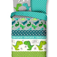 Good morning Dekbedovertrek Dinosaur 140x220 kids nr.6596 grijs