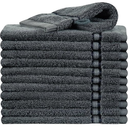 hotelgroothandel.nl 12 Stuks Washandjes Ruche Antraciet - 16x24cm - 550g. p/m2- 100% gekamde katoen