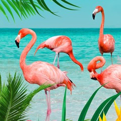Good morning Strandlaken Flamingo 100x180 poly velours nr.6422 multi