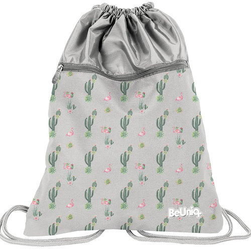 BeUniq Cactus en flamingo gymbag 47 x 37 cm Grijs