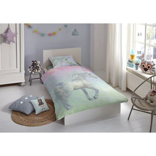 Good morning 5795-P, Unicorn, multi - kinderdekbedovertrek 140x220cm - Inclusief  kussensloop