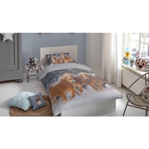 Good morning Dekbedovertrek Happy Horses 140x220 flanel kids nr.2691 multi