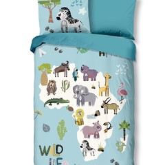 Good morning Dekbedovertrek Wild Life -140x220 kids nr.6646 aqua