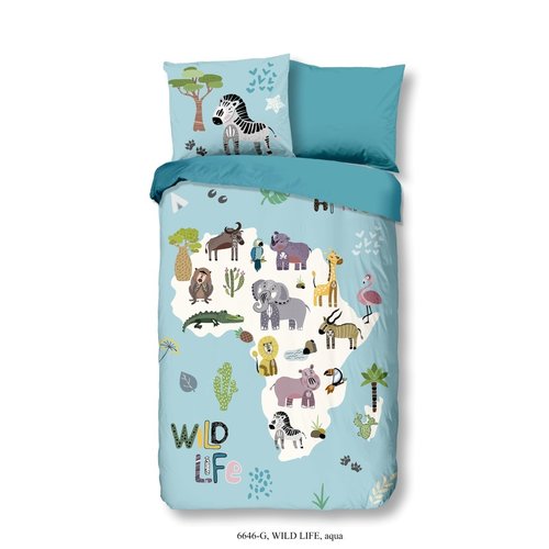 Good morning Dekbedovertrek Wild Life -140x220 kids nr.6646 aqua