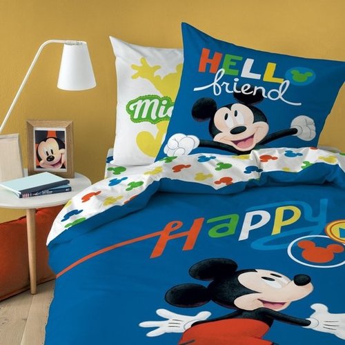 Disney Mickey Mouse Dekbedovertrek Happy Eenpersoons 140  x 200 cm Katoen