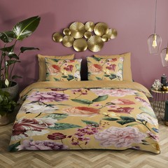 Descanso Dekbedovertrek Flori (Let op - Met extra grote sloop 70x90cm) - organic nr.30228 oker