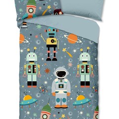 Good morning Dekbedovertrek Spacemen - 140x220 kids nr.30388 grijs