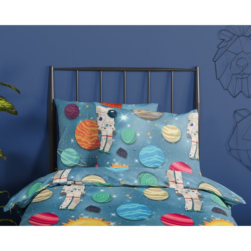 Good morning Dekbedovertrek Spaceworld - 140x220 flanel kids nr.30605 blauw