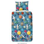 Good morning Dekbedovertrek Spaceworld - 140x220 flanel kids nr.30605 blauw