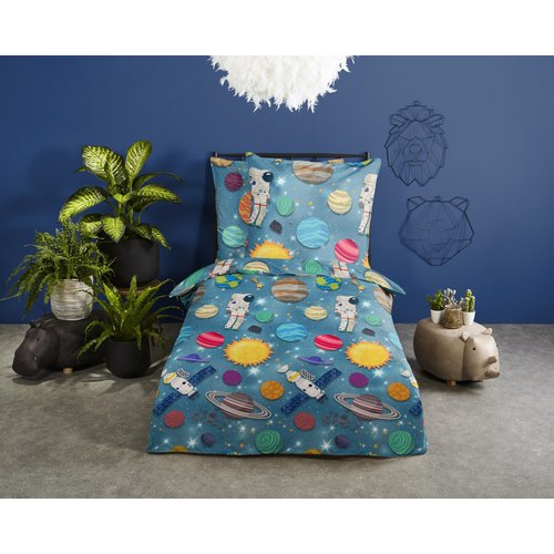 Good morning Dekbedovertrek Spaceworld - 140x220 flanel kids nr.30605 blauw