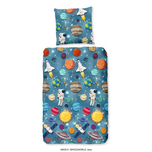 Good morning Dekbedovertrek Spaceworld - 140x220 flanel kids nr.30605 blauw