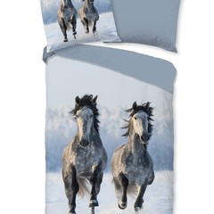Good morning Dekbedovertrek Snow Horses - 140x220 flanel kids nr.10040 grijs