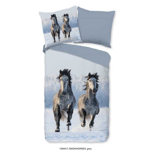 Good morning Dekbedovertrek Snow Horses - 140x220 flanel kids nr.10040 grijs