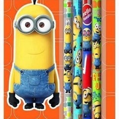 Minions set 4 potloden met gummetjes en puntenslijper