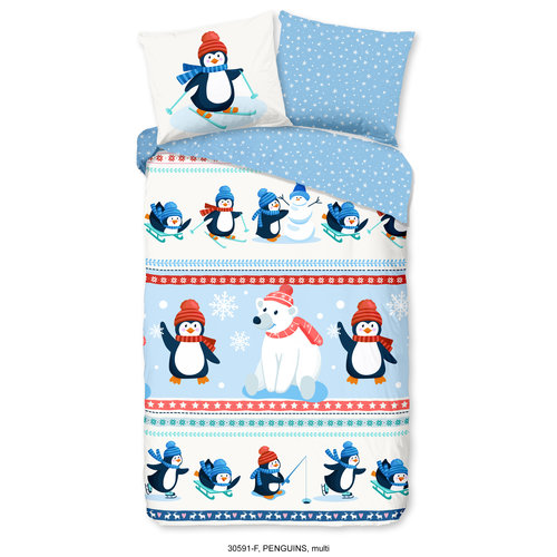 Good morning Dekbedovertrek Penguins - flanel kids nr.30591 multi