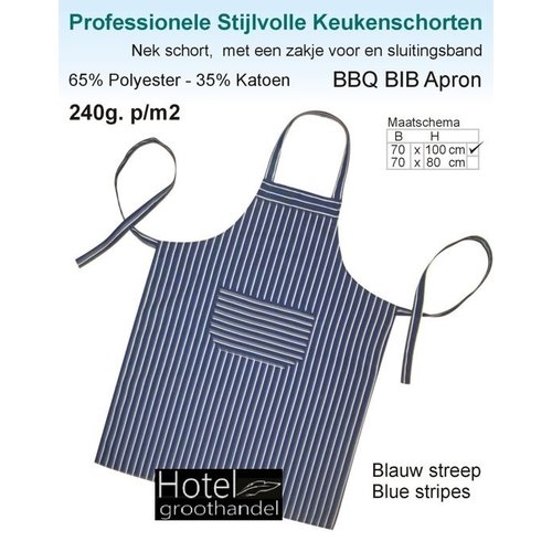 hotelgroothandel.nl 2 Pack  Keukenschort 70x100cm - Blauw gestreept | Hotel / Horeca