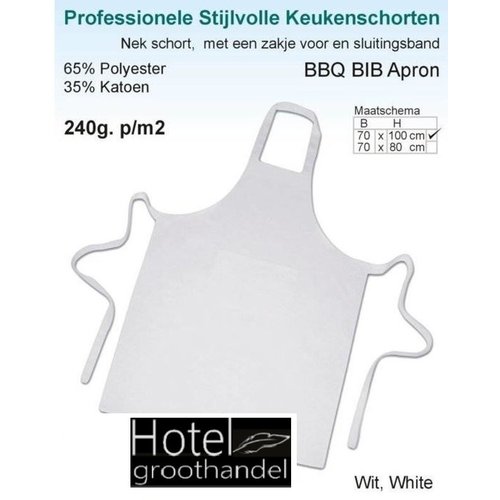 hotelgroothandel.nl 3 Pack Keukenschorten BBQ BIB Apron - Wit - 70x100cm